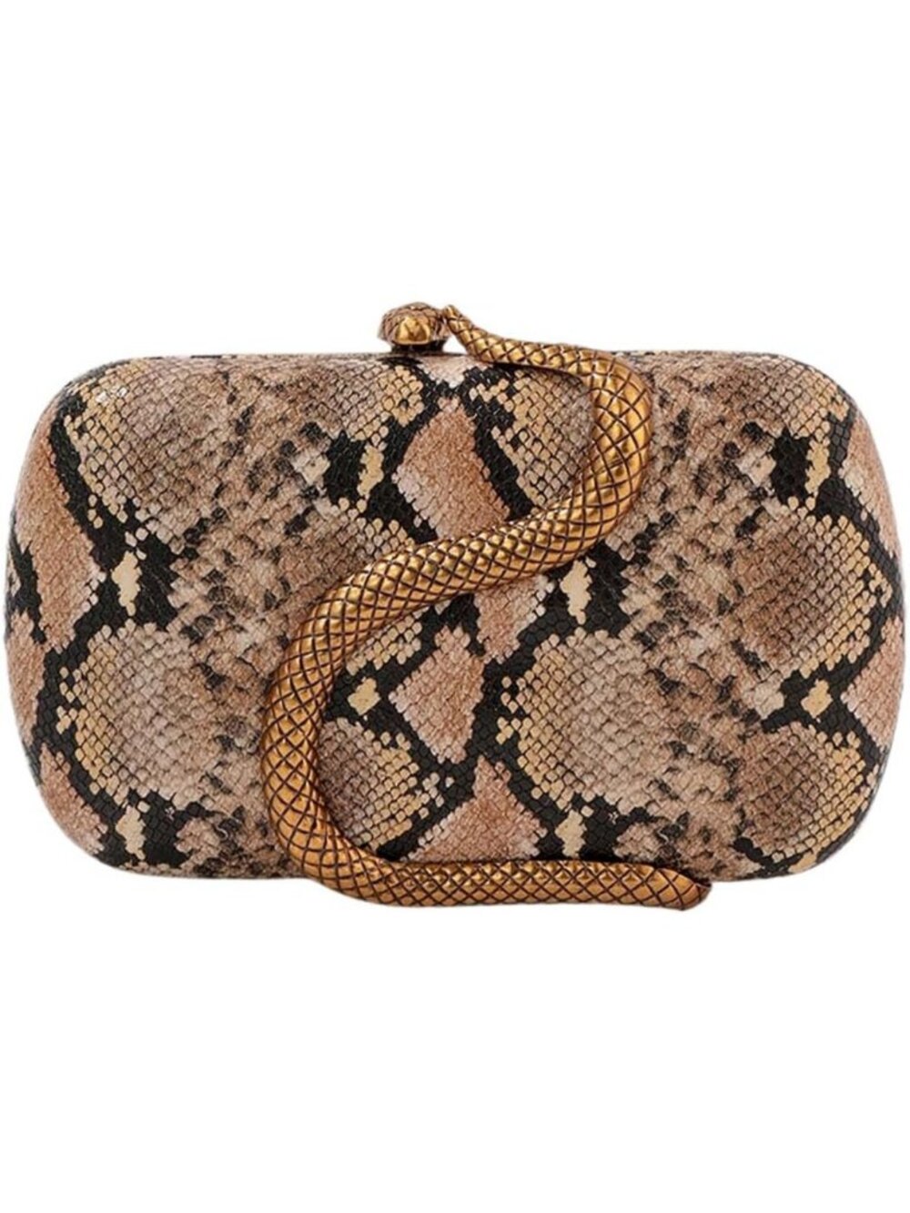 Trendy Snake Pattern PU Leather Evening Clutch Purse & Metal Shoulder Bag for
